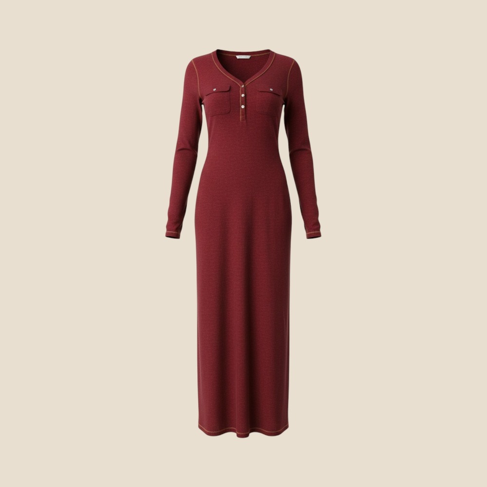 Tasha Polizzi Burgundy Henley Maxi Dress Concho Buttons Elbow Patches Medium NWT